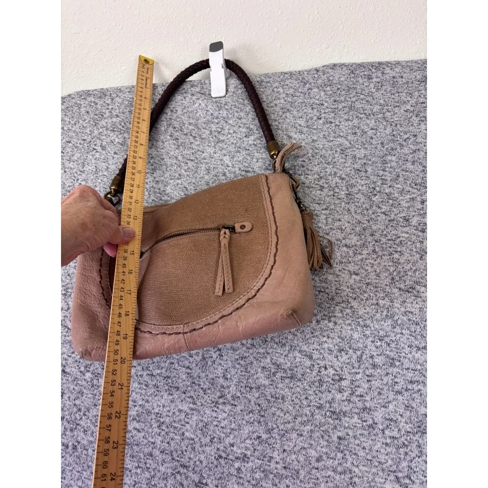 The Sak Shoulder Bag Womens Small tan Leather Boho Braided Strap Purse